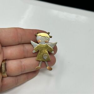 Brass Copper and silver little girl brooch